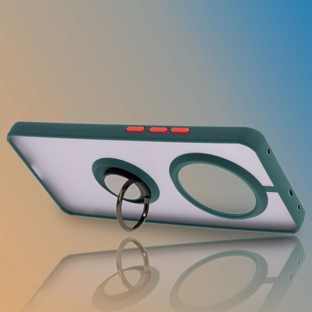 Etui z uchwytem na palec Bizon Case Hybrid Ring do Realme 14 Pro 5G, przydymione z ciemnozieloną ramką