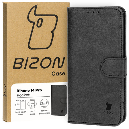 Etui z klapką Bizon Case Pocket do iPhone 14 Pro, czarne