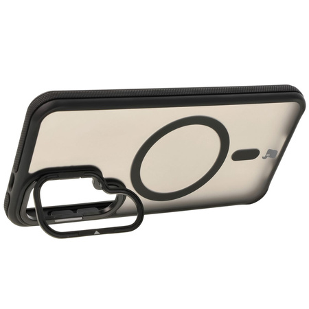 Etui z podstawką i pierścieniem magnetycznym Bizon Case Eclipse do Galaxy S24, przydymione z czarną ramką
