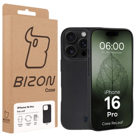 Etui z recyklingu Bizon Case ReLeaf do iPhone 16 Pro, czarne