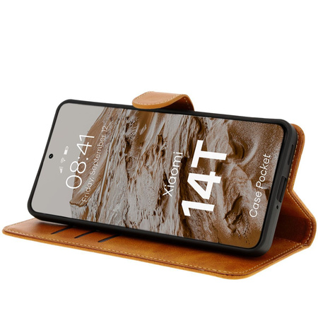 Etui z klapką Bizon Case Pocket do Xiaomi 14T, brązowe