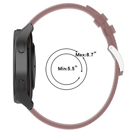 Pasek skórzany do smartwatcha, Bizon Strap Watch Casual, Quick Release 22 mm, pudrowy róż