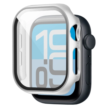 Etui ze szkłem do zegarka Bizon Case Watch Adamo do Apple Watch SE 3 / SE 2 / SE / 6 / 5 / 4 (44 mm), matowe srebrne