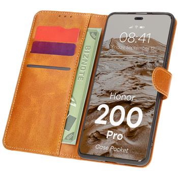 Etui z klapką Bizon Case Pocket do Honor 200 Pro, brązowe