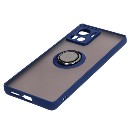 Etui z uchwytem na palec Bizon Case Hybrid Ring do Motorola Edge 30 Ultra, przydymione z granatową ramką