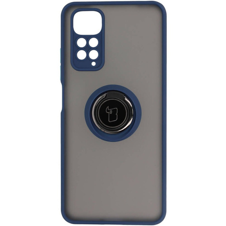 Etui z uchwytem na palec Bizon Case Hybrid Ring do Xiaomi Redmi Note 11 / 11S 4G, przydymione z granatową ramką
