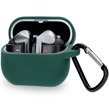 Silikonowe etui z karabińczykiem Bizon Case Headphone Silicone do Galaxy Buds 3/3 Pro/3 FE, ciemnozielone