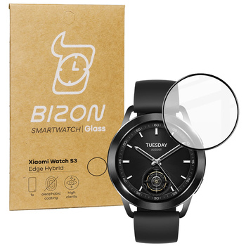 Szkło hybrydowe Bizon Glass Watch Edge Hybrid dla Xiaomi Watch S3 47 mm, czarne