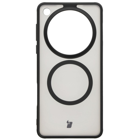 Etui z pierścieniem magnetycznym Bizon Case MatteO do Oppo Find X8 Pro, półprzezroczyste z czarną ramką
