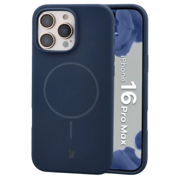 Silikonowe etui z pierścieniem magnetycznym Bizon Soft Case Magnetic do iPhone 16 Pro Max, granatowe