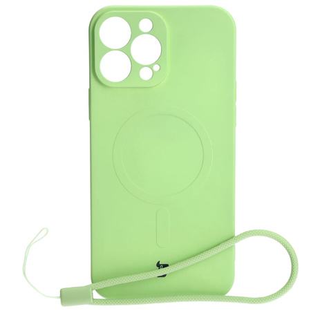 Etui silikonowe z pierścieniem magnetycznym Bizon Case Silicone Magnetic do iPhone 13 Pro Max, jasnozielone