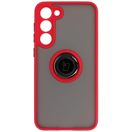 Etui z uchwytem na palec Bizon Case Hybrid Ring do Galaxy S23 Plus, przydymione z czerwoną ramką