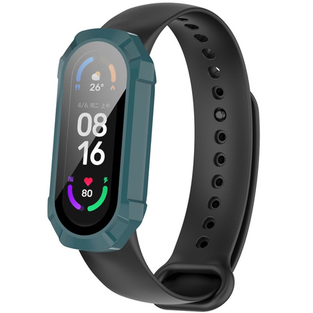 Etui ze szkłem Bizon Case AntiShock Set, Xiaomi Mi Band 7, ciemnozielone
