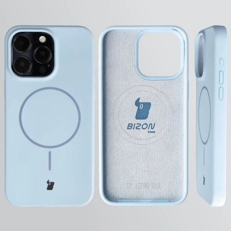 Silikonowe etui z pierścieniem magnetycznym Bizon Soft Case Magnetic do iPhone 15 Pro Max, błękitne