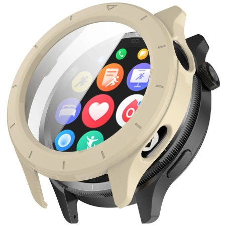 Etui ze szkłem do zegarka Bizon Case Watch Adamo do Xiaomi Watch S4, beżowe