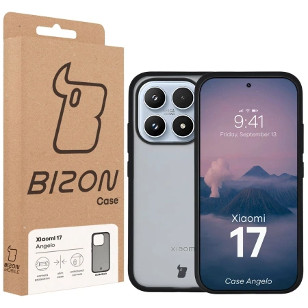 Etui Bizon Case Angelo do Xiaomi 17, przydymione z czarną ramką