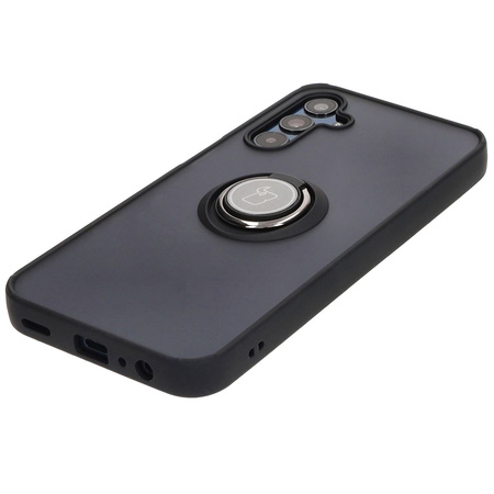 Etui z uchwytem na palec Bizon Case Hybrid Ring do Galaxy M15 5G, przydymione z czarną ramką