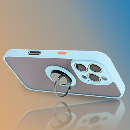 Etui z uchwytem na palec Bizon Case Hybrid Ring do iPhone 16 Pro, przydymione z jasnoniebieską ramką