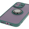 Etui z uchwytem na palec Bizon Case Hybrid Ring do iPhone 16, przydymione z ciemnozieloną ramką