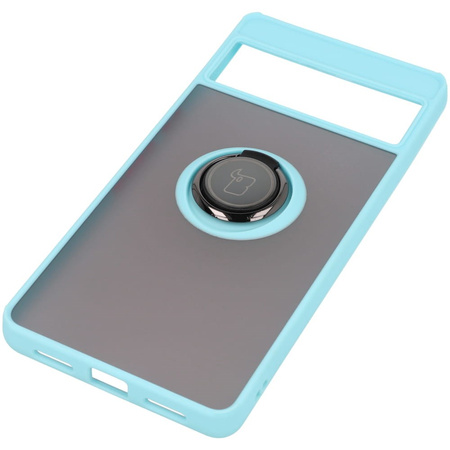 Etui z uchwytem na palec Bizon Case Hybrid Ring do Google Pixel 7 Pro, przydymione z jasnoniebieską ramką