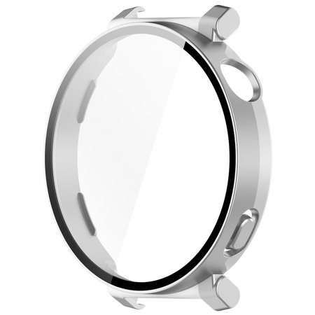Etui ze szkłem do zegarka Bizon Case Watch Adamo do Huawei Watch GT 5 Pro 42 mm, srebrne satynowe