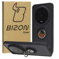 Etui z uchwytem na palec Bizon Case Hybrid Ring do Xiaomi 14 Ultra, przydymione z czarną ramką