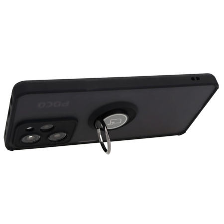 Etui z uchwytem na palec Bizon Case Hybrid Ring do Xiaomi Poco X5 Pro, przydymione z czarną ramką