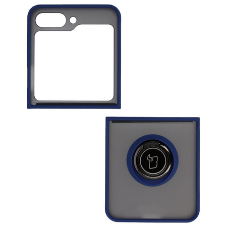 Etui z uchwytem na palec Bizon Case Hybrid Ring do Galaxy Z Flip5, przydymione z granatową ramką