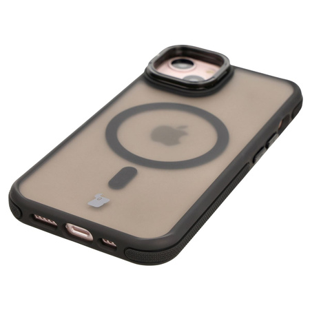 Etui z podstawką i pierścieniem magnetycznym Bizon Case Eclipse do iPhone 14 / iPhone 13, przydymione z czarną ramką