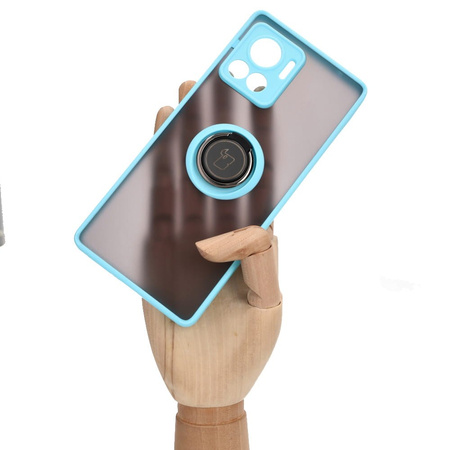 Etui z uchwytem na palec Bizon Case Hybrid Ring do Motorola Edge 30 Ultra, przydymione z jasnoniebieską ramką