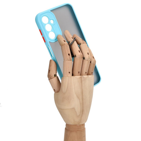 Etui z uchwytem na palec Bizon Case Hybrid Ring do Galaxy A14 4G / 5G, przydymione z jasnoniebieską ramką