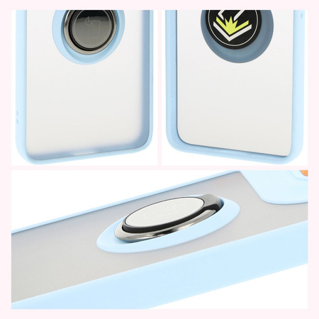 Etui z uchwytem na palec Bizon Case Hybrid Ring do Motorola Edge 50 Neo, przydymione z jasnoniebieską ramką