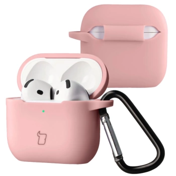 Silikonowe etui z karabińczykiem Bizon Case Headphone Silicone do AirPods 4, jasnoróżowe