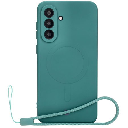 Silikonowe etui z pierścieniem magnetycznym Bizon Case Silicone Magnetic Sq do Galaxy A56 5G, ciemnozielone