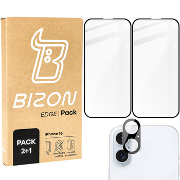 2x Szkło hartowane z ramką+ szybka na aparat Bizon Edge 2 Pack do iPhone 16