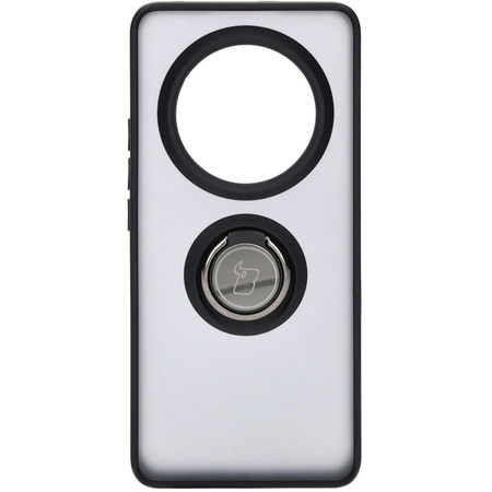 Etui z uchwytem na palec Bizon Case Hybrid Ring do Realme 12 Pro / 12 Pro+, przydymione z czarną ramką