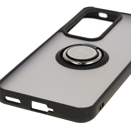 Etui z uchwytem na palec Bizon Case Hybrid Ring do Oppo Reno 12, przydymione z czarną ramką