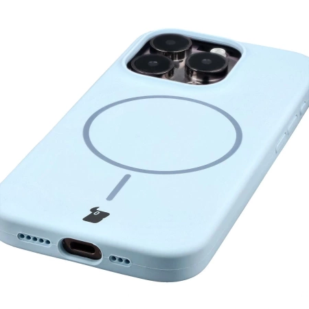 Silikonowe etui z pierścieniem magnetycznym Bizon Soft Case Magnetic do iPhone 15 Pro, błękitne