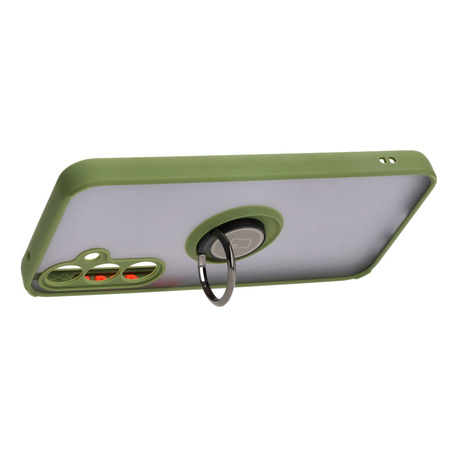 Etui z uchwytem na palec Bizon Case Hybrid Ring do Galaxy S23 FE, przydymione z zieloną ramką