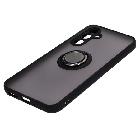Etui z uchwytem na palec Bizon Case Hybrid Ring do Galaxy A54 5G, przydymione z czarną ramką