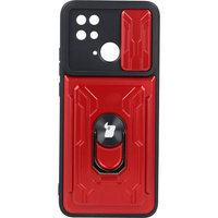 Etui Bizon Case Camshield Card Slot Ring do Xiaomi Redmi 10C, czerwone