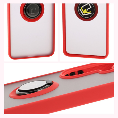 Etui z uchwytem na palec Bizon Case Hybrid Ring do Xiaomi Poco X7 Pro, przydymione z czerwoną ramką