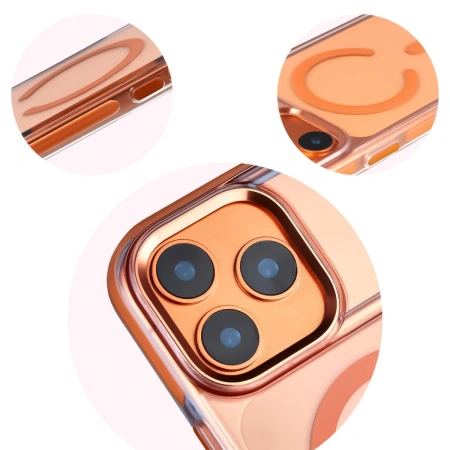 Etui z pierścieniem magnetycznym Bizon Case Marco do iPhone 17 Pro Max, przezroczyste z pomarańczową ramką