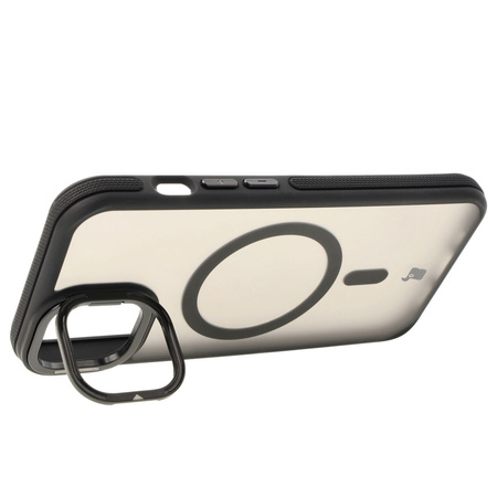 Etui z podstawką i pierścieniem magnetycznym Bizon Case Eclipse do iPhone 14 / iPhone 13, przydymione z czarną ramką