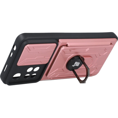 Etui Bizon Case Camshield Card Slot Ring do Xiaomi Redmi Note 11 Pro+ 5G, jasnoróżowe