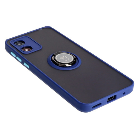 Etui z uchwytem na palec Bizon Case Hybrid Ring do Motorola Moto E13, przydymione z granatową ramką