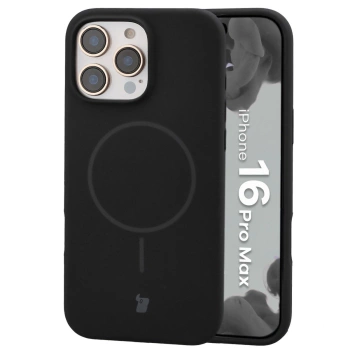 Silikonowe etui z pierścieniem magnetycznym Bizon Soft Case Magnetic do iPhone 16 Pro Max, czarne