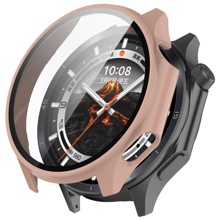 Etui ze szkłem do zegarka Bizon Case Watch Adamo do OnePlus Watch 3 / Oppo Watch X2, różowe