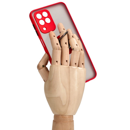 Etui z uchwytem na palec Bizon Case Hybrid Ring do Galaxy M33 5G, przydymione z czerwoną ramką