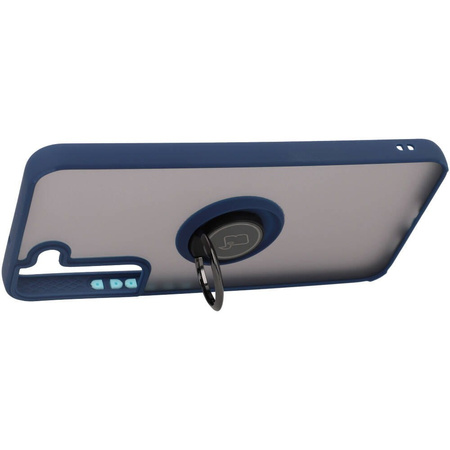 Etui z uchwytem na palec Bizon Case Hybrid Ring do Galaxy S22 Plus, przydymione z granatową ramką